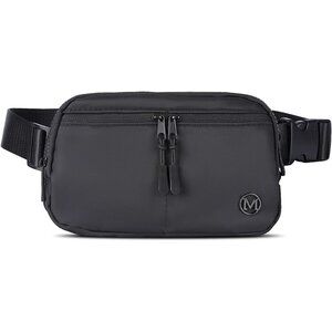 Womens Black Fanny Pack 2L Crossbody Belt Bag Waterproof 5 Zipper Pockets
